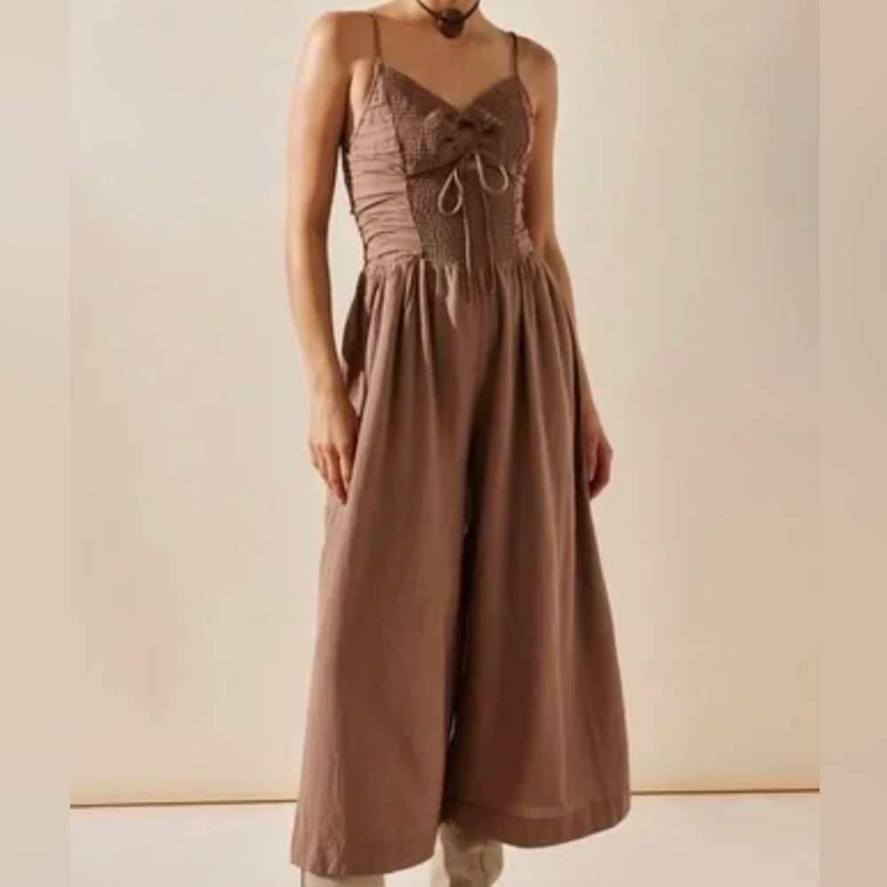 Free People Brown Linen Jumpsuit/Romper, size large
